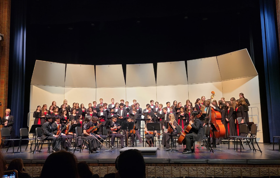 Concert+Chorale+and+Orchestra+performing+together+during+the+Winter+Concert.
