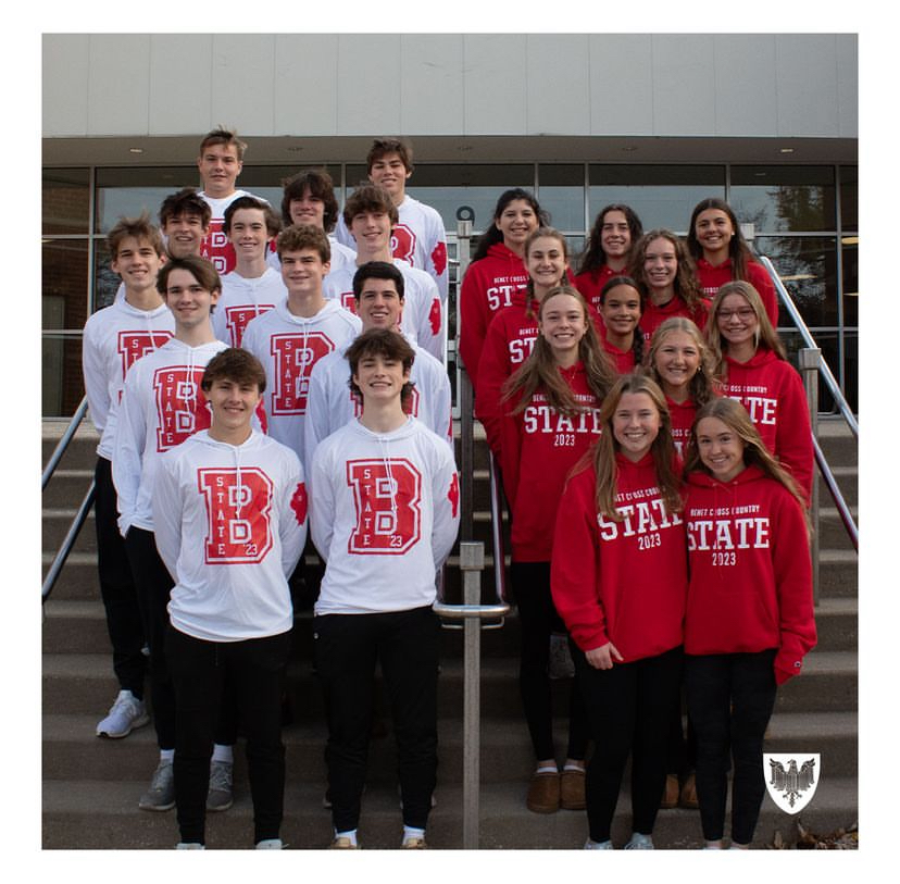 Photo of the Boys and Girls Cross Country teams after their state sendoff last year.