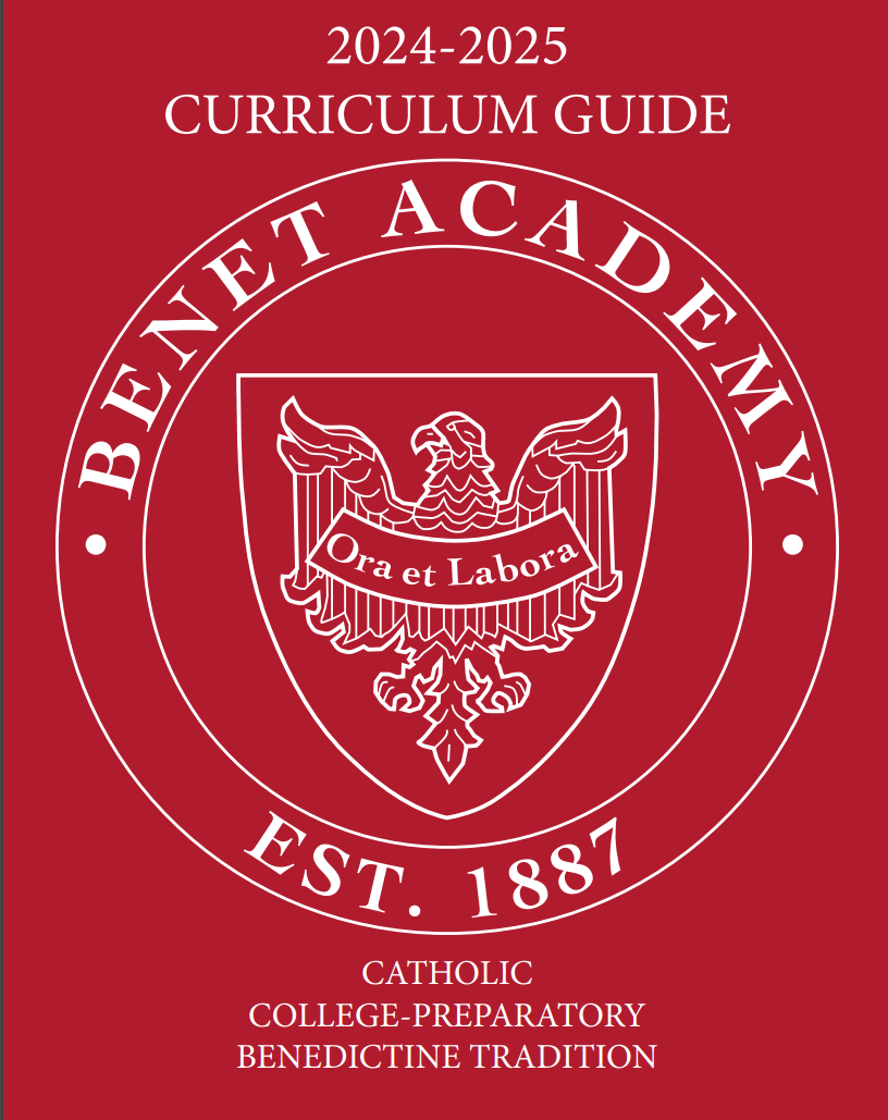 The cover of the Benet Academy Curriculum Guide for the 2024-25 school year.