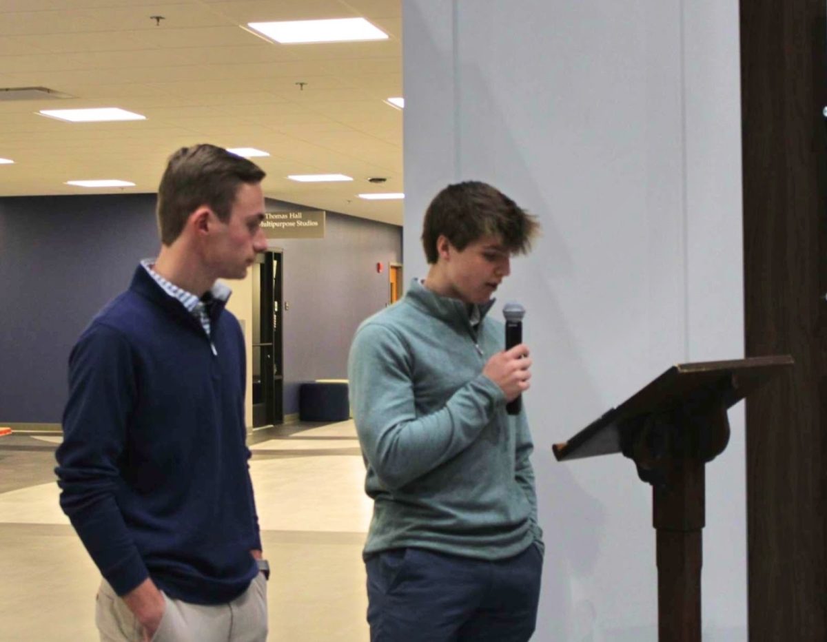 Benet Scholars Executive Directors Michael Francis and Nick Derbis introduce Principal Costello.