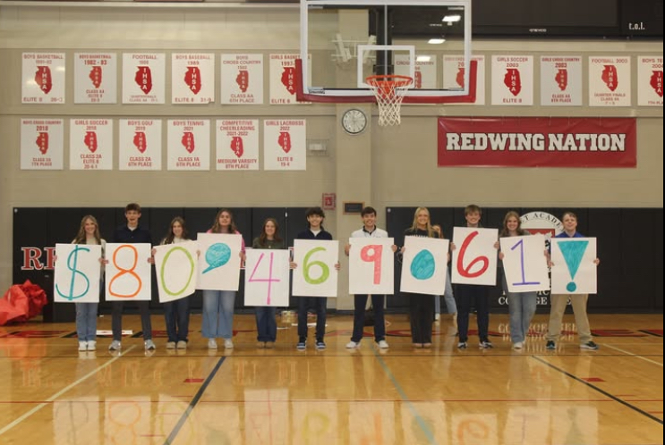 The final total at the Benet Academy Christmas Drive Assembly.