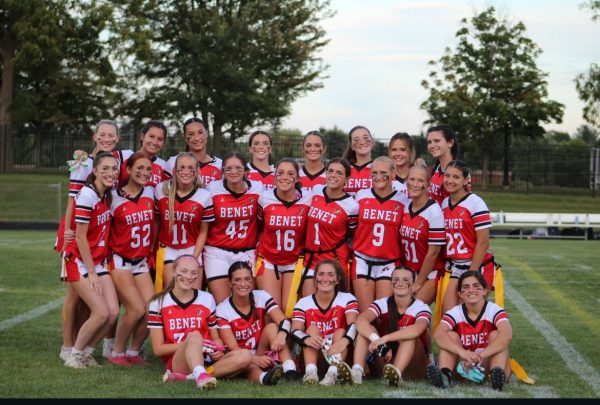 Benet Girls Varsity Flag Football Team after their home opener 26-18 win over Marist